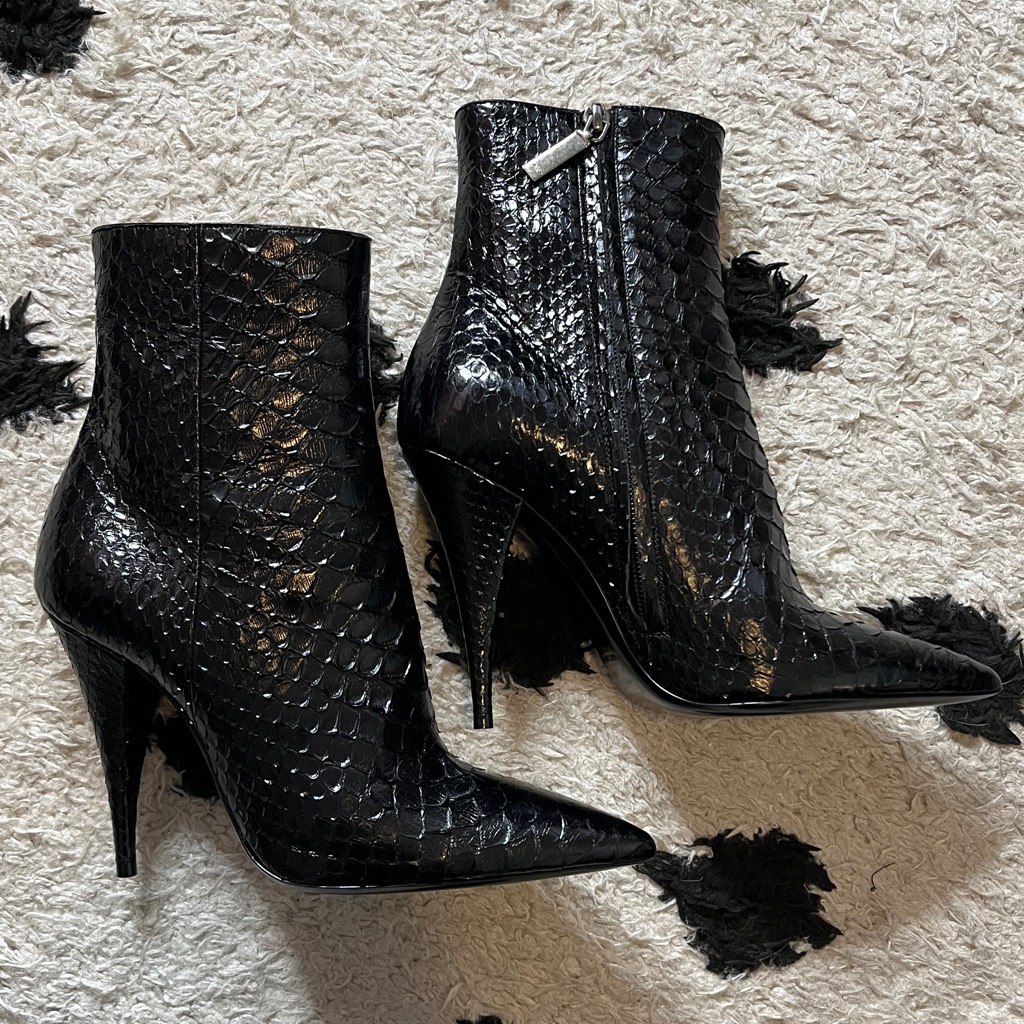 Saint Laurent Size 36.5 Black Python Booties Textured Ankle Boots